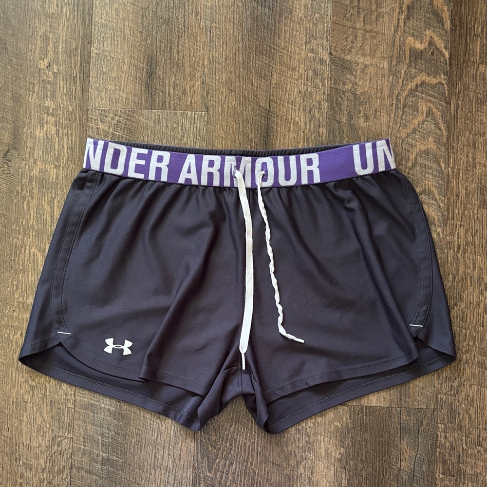 Under Armour Women's charcoal gray and Purple Athletic Shorts